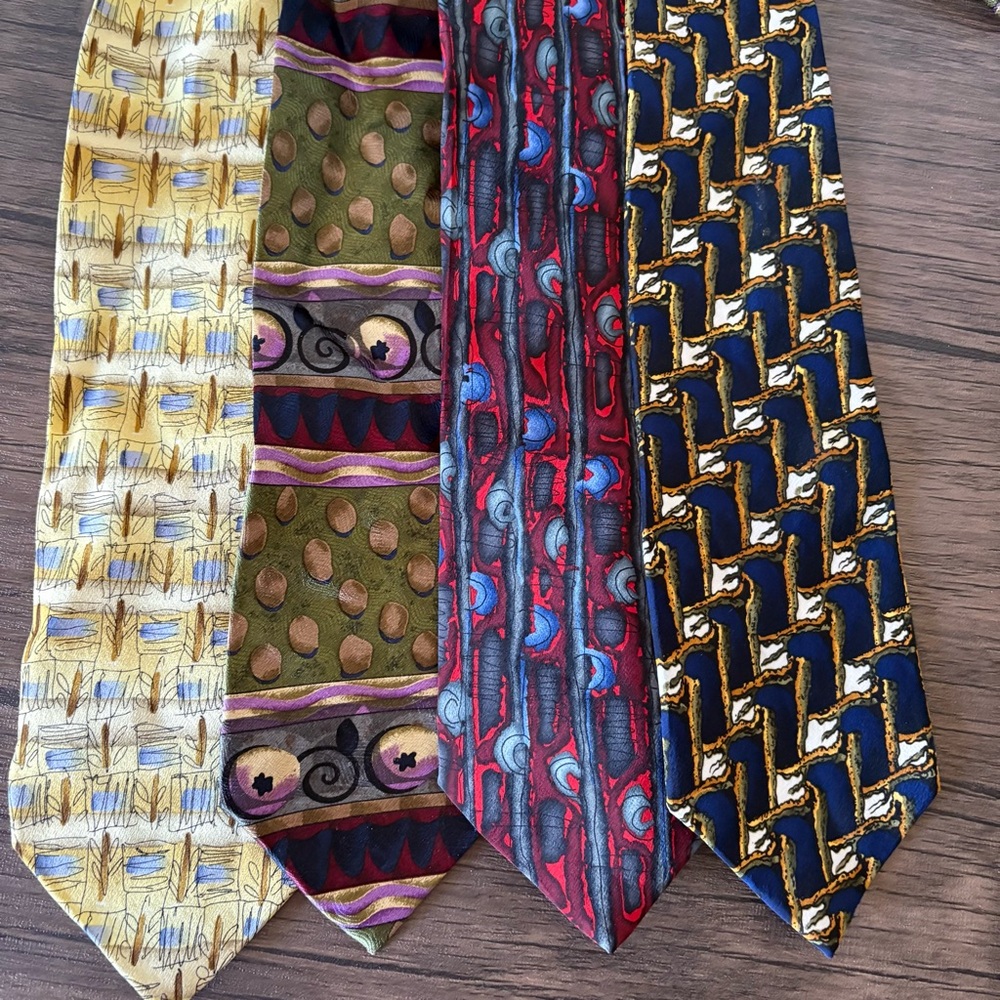 Lot Of 4 Vtg Jerry Garcia Silk Ties Red Blue Purple Yellow Happy‎ Birthday Tree